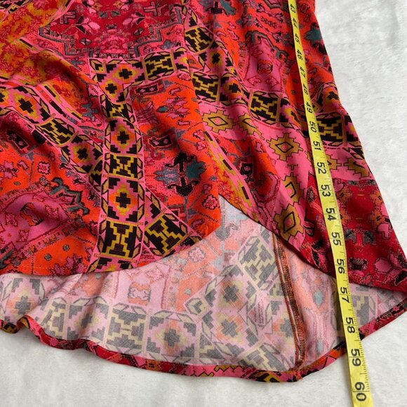 Free People Blakely Maxi Dress In Red Motif LG Side Zipper Front Slit Geometric - Picture 11 of 15